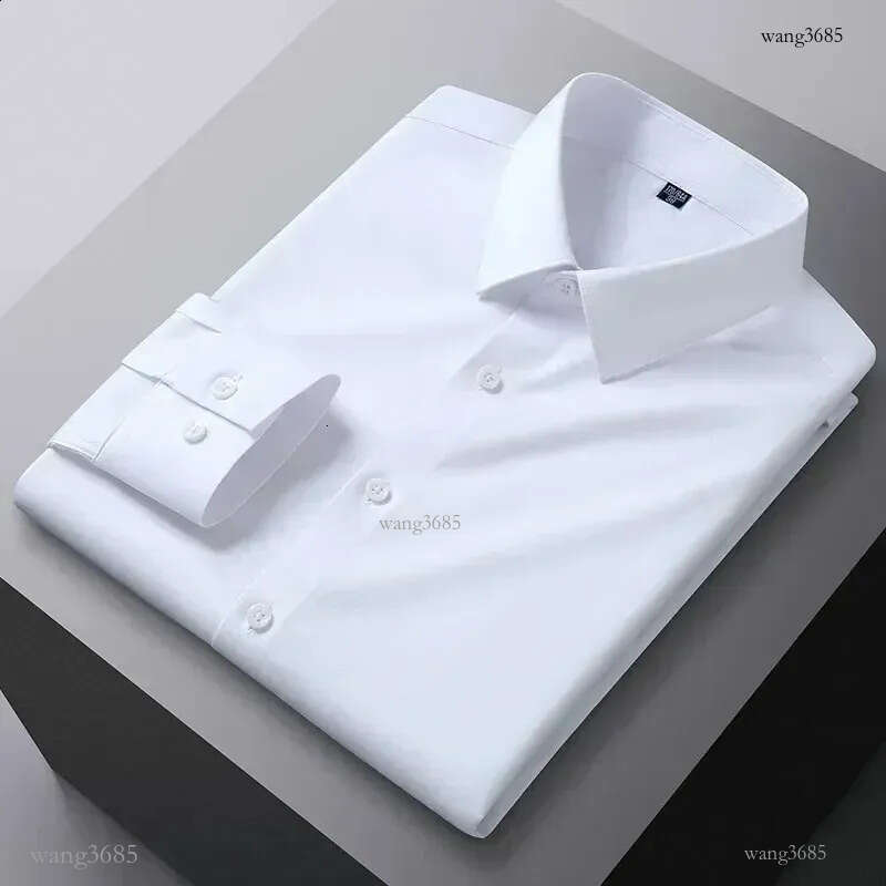 S-6XL High Elastic Mens Shirt Slippery Comfortable Traceless Hanging Non iron Business Casual Slim Fit Long sleeved Shirt 240822