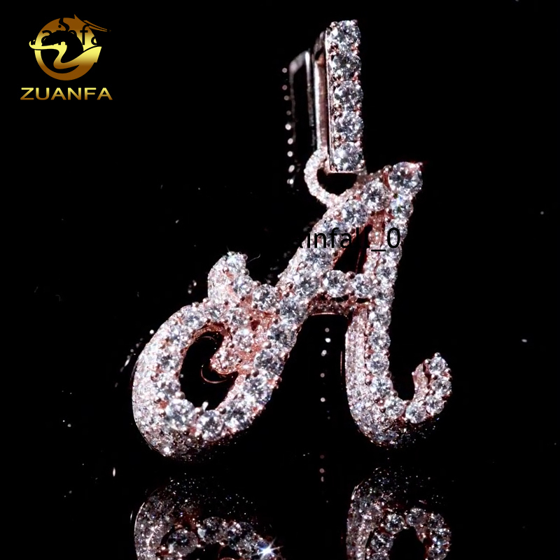 Custom Iced Out Pendant 925 Sterling Silver Moissanite Pass Diamond Tester Sparking Hot Sale Rising Setting Initial Letter Charm