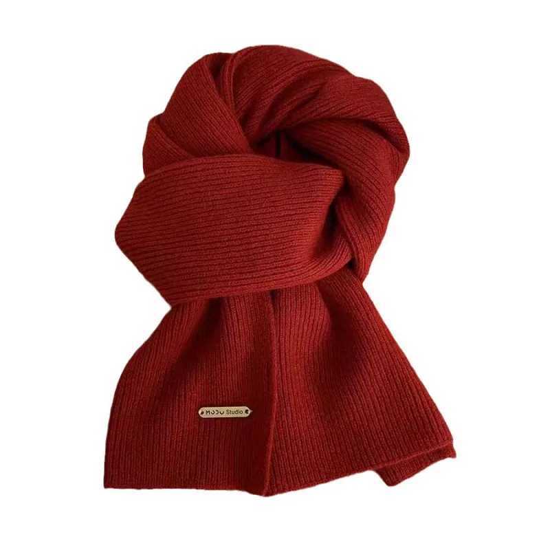 Womens Bordeaux Solid Color Knitted Scarf New Year Warm Winter Fashion SoftW251030
