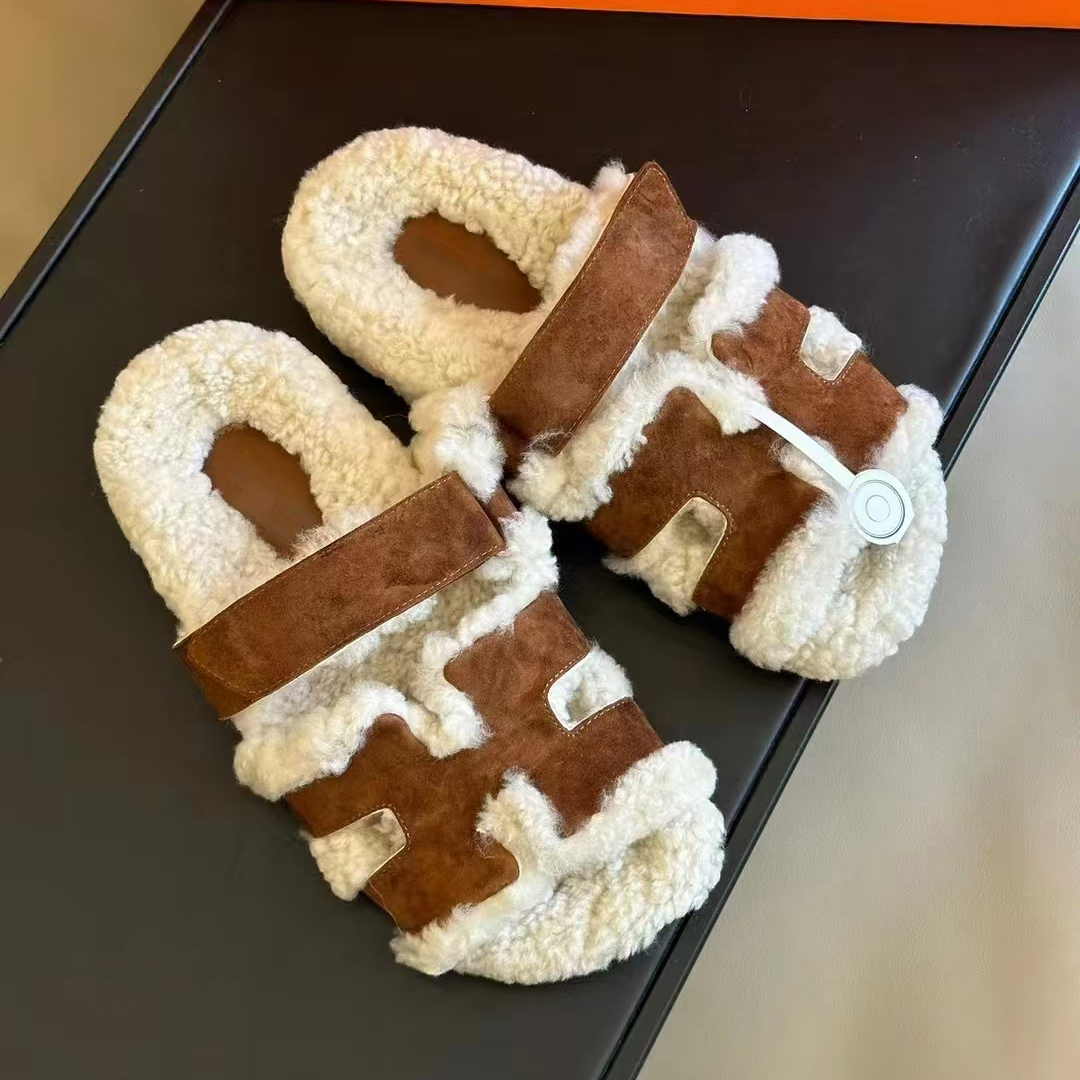 10a hermess sildes designer slippers high quality women sandals flat slides summer beach sandal winter furry sildes black brown leather Ladies Classic 1 hermes