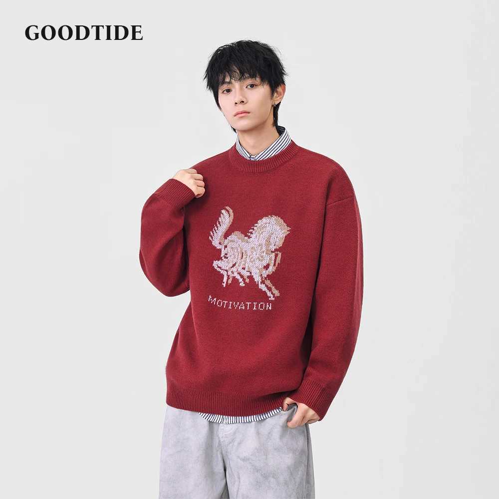 Fashion Mens Casual Crew Neck Sweater 2025 Winter New Horse Pattern Print Knitted Pullover Soft Long Sleeve Jumper Top J251021