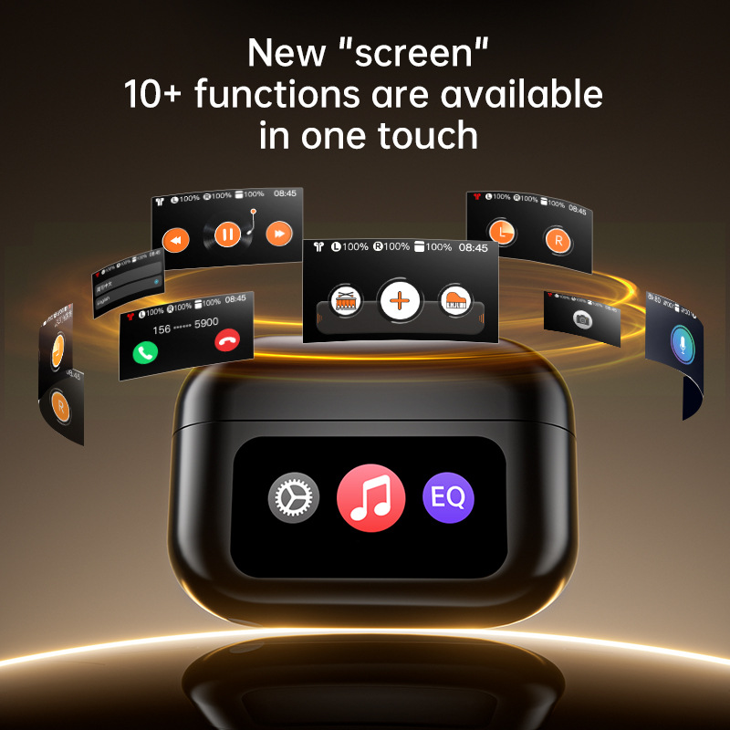 Advanced Clip-On Earbuds with Color Touch Screen & Remote Control Open-Ear Bluetooth Earphones Hi-Fi Sound for Gaming/Music Anti-Loss 30Hrs Playback