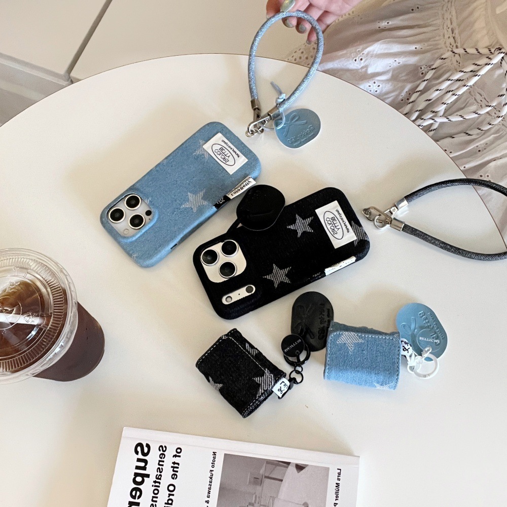 Velvet Five-Pointed Star Denim Phone Case Compatible with iPhone 17/16 Max Niche Full Coverage iPhone 15/14 Pro