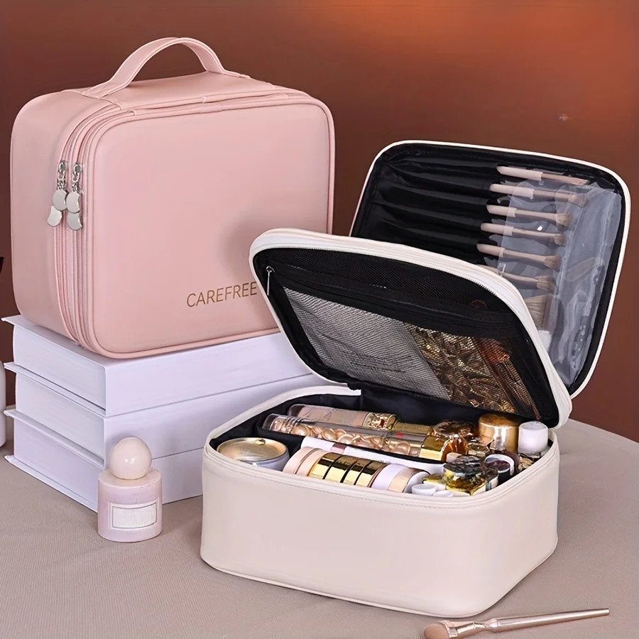 Large Capacity Cosmetic Bag Makeup Toiletries Organizer PU Leather Portable Travel Toiletry Pouch Women Makeup Storage Bag 251031