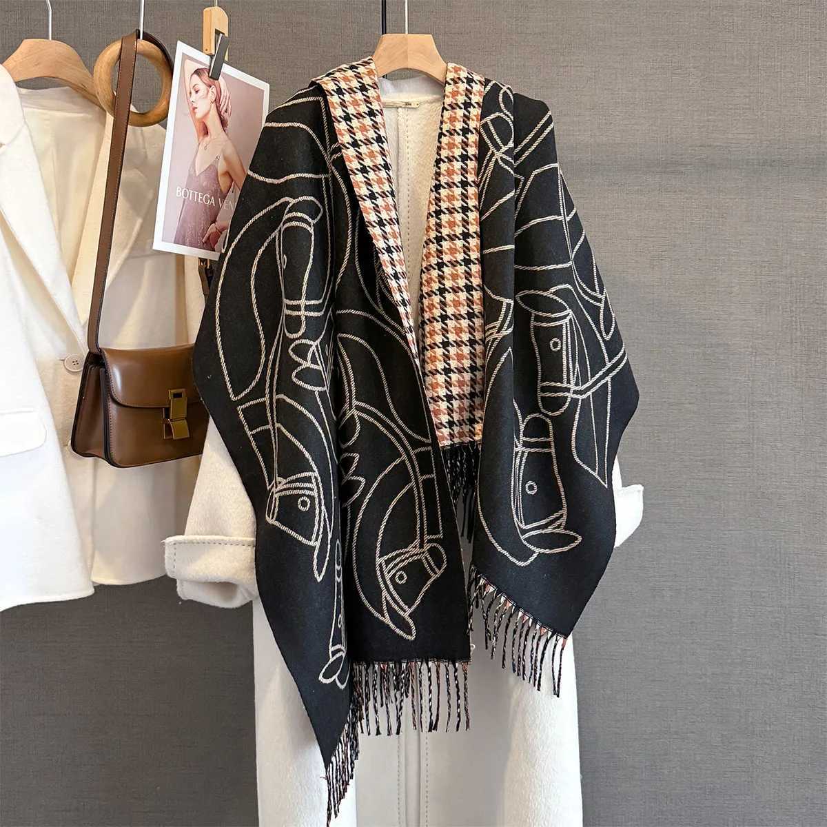 Long Tassels Winter Cashmere Scarf Women Luxury Horse Print Female Shawl Wrap Scarves Lady Thick Warm Blanket Echarpe C251031