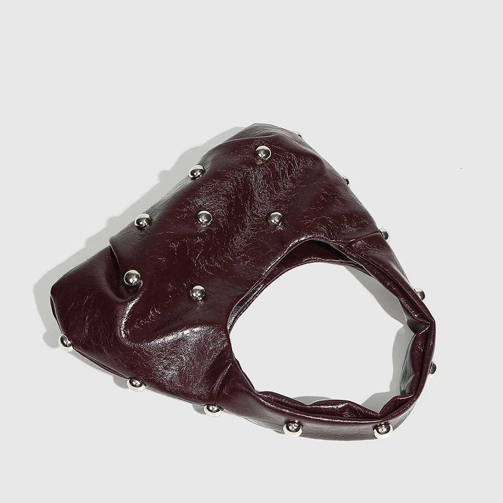 NEW Rivet Womens Handbags Soft PU Leather Shoulder Bag Casual Designer Hobos Half Moon Underarm Bags for Women 2025 Tote Clutch W251031