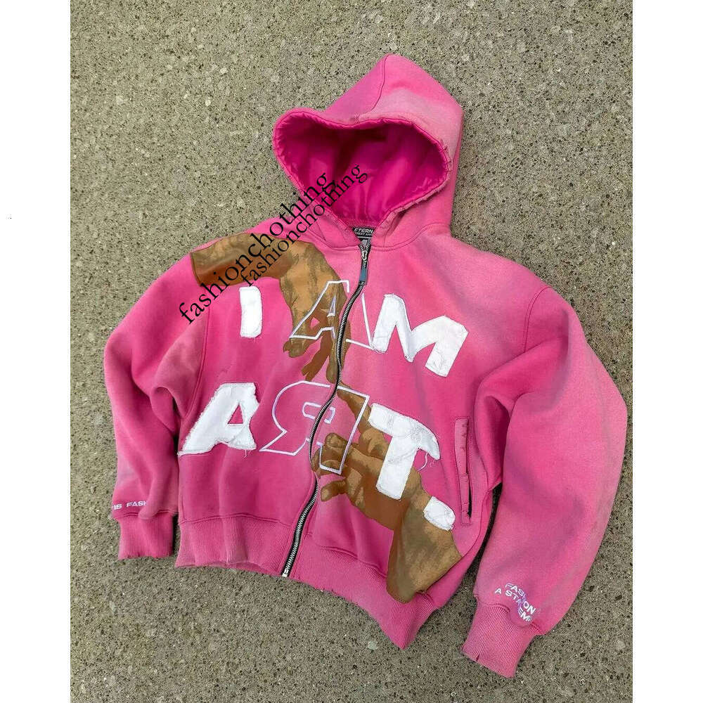 Hip-hop Trendy Streetwear Y2K Haruku American Retro Light mature leisure Letter Print Zipper Hoodie Men's Punk Casual Colorful Oversized Sweatshi