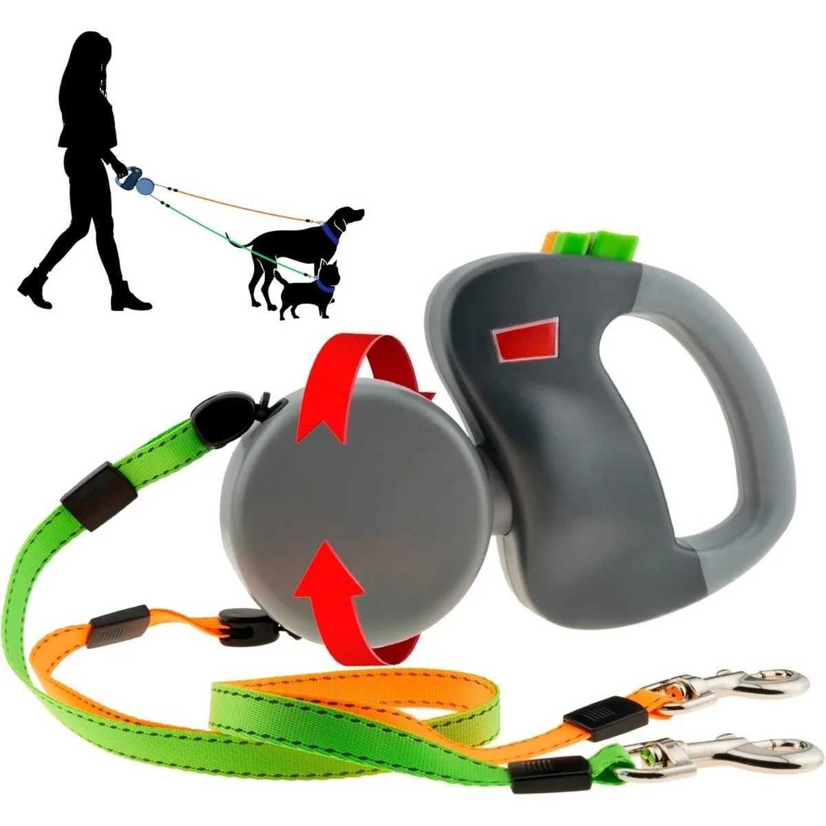 Enhanced Edition Double Dog Retractable Leash AutoUntangles Reflective Waterproof Leash Supports Up To 50lb Dog Running Leash C251031