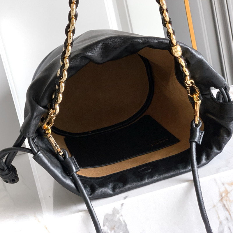 Designer bag Genuine Leather chain drawstring bucket bag multi-color light luxury niche retro design versatile for commute Fashionable Commuting Versa