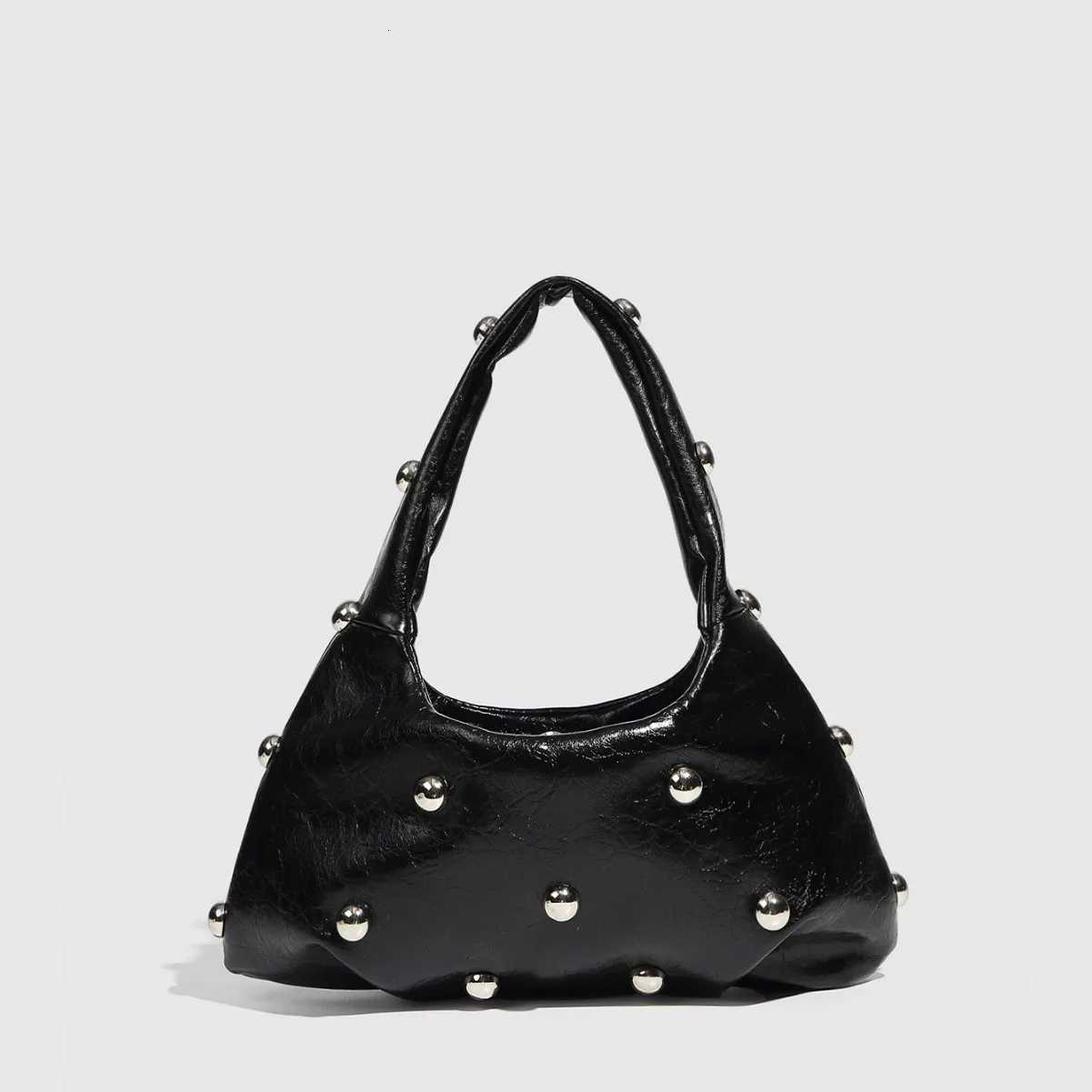 NEW Rivet Womens Handbags Soft PU Leather Shoulder Bag Casual Designer Hobos Half Moon Underarm Bags for Women 2025 Tote Clutch W251031