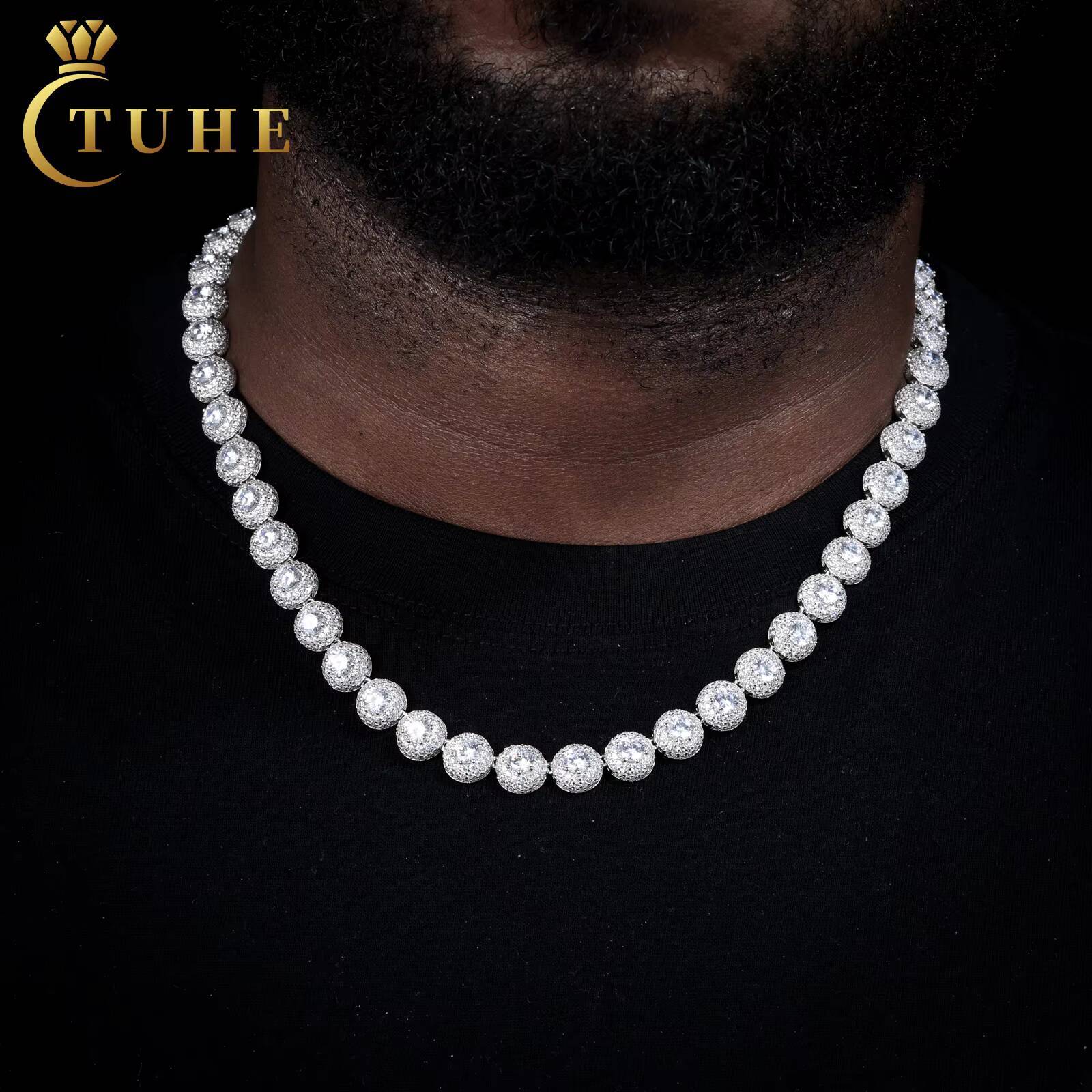 Fashion Hip Hop Jewelry 10mm 925 Sterling Silver Micro Paved VVS Moissanite Diamond Iced Out Halo Tennis Chain for Men