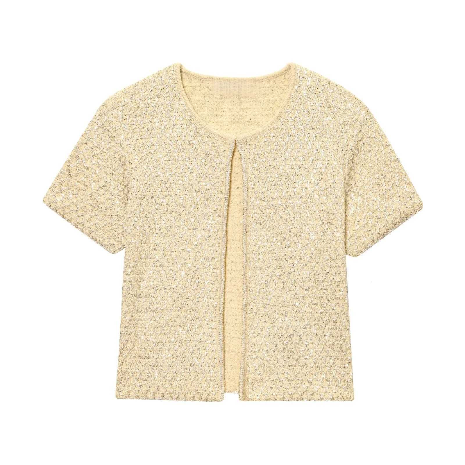 UNIZERA Fashion Temperament Sequin Knitted Jacket Knitted Camisole Top Womens Clothing 2025 Summer New Products Set W251031