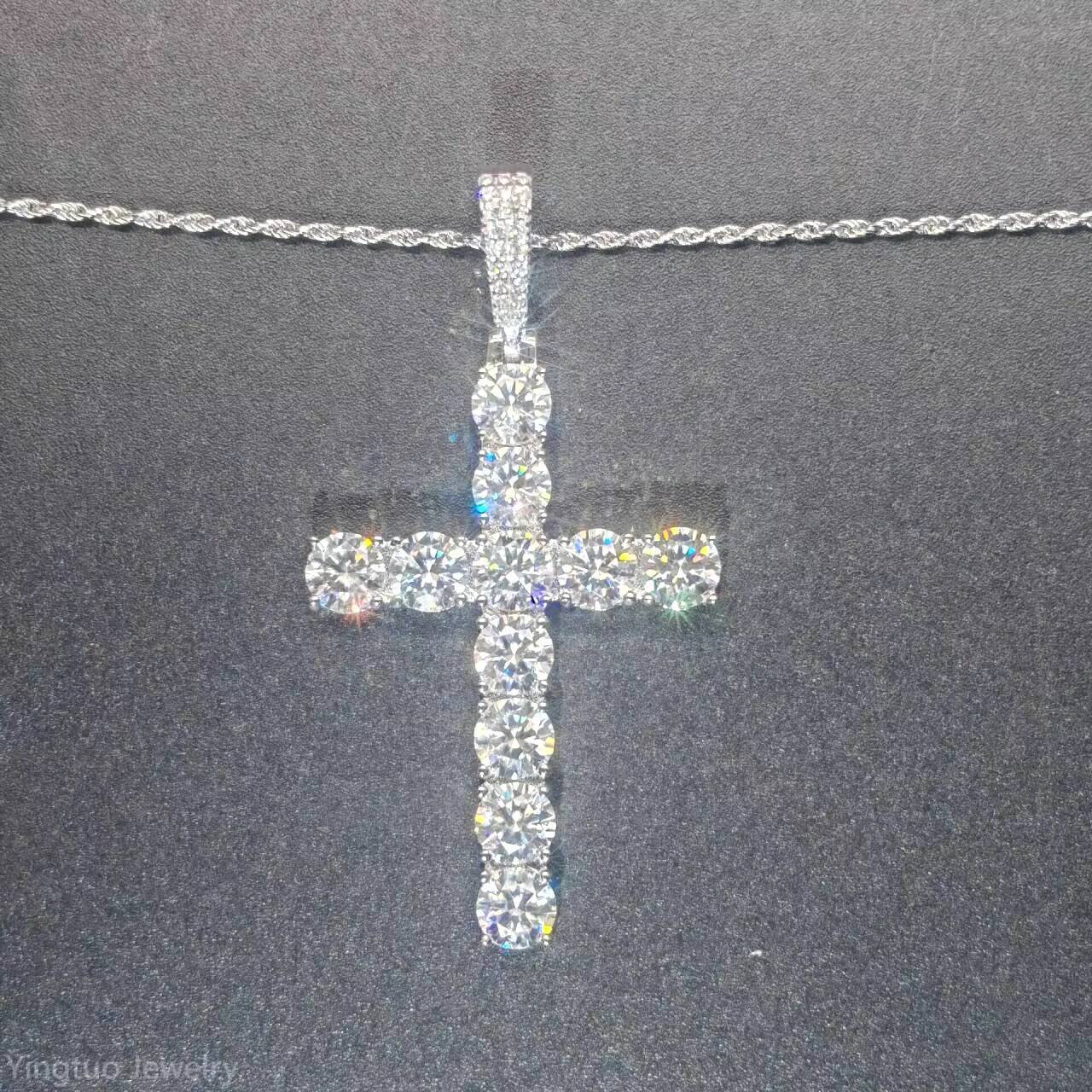 Hot Sale Hip Hop 5mm Round Bright Cut 925 Silver Moissanite Necklace for Anniversary Celebration