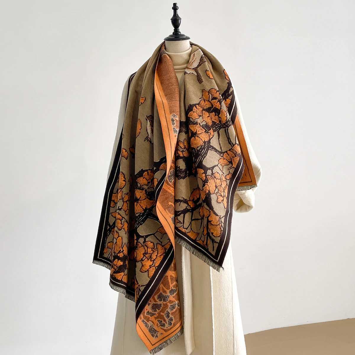 NEW Luxury Winter Cashmere Chinese style Design Scarf Women Warm Blanket Poncho Scarves Female Print Shawl Bufanda C251031