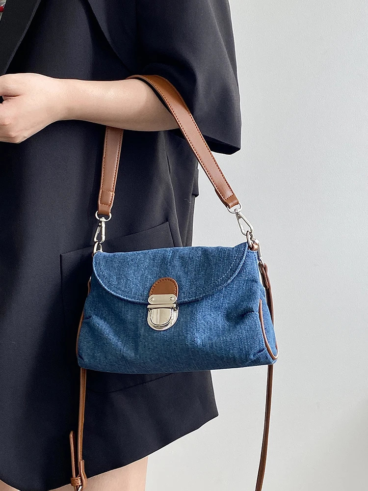 Retro Denim Womens Small Shoulder Bag Soft Canvas Ladies Crossbody Bags Lock Female Tote Purse Underarm Bag Handbags 251027