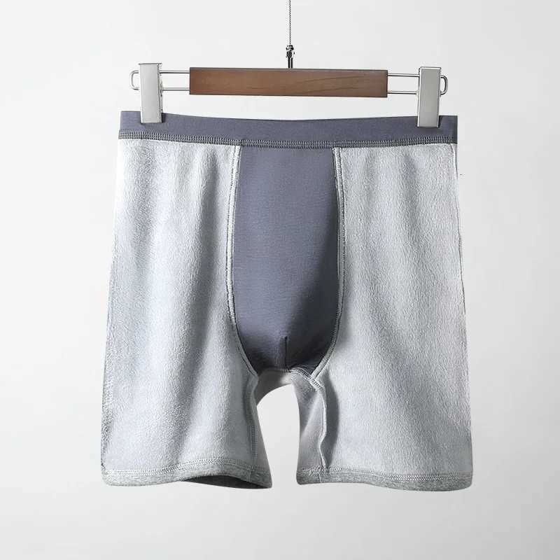Mens Thermal Underwear Mens Velvet Thickeneded AntiWear Legs Extended Boxer Briefs Autumn and Winter MiddleAged and ElderT251031