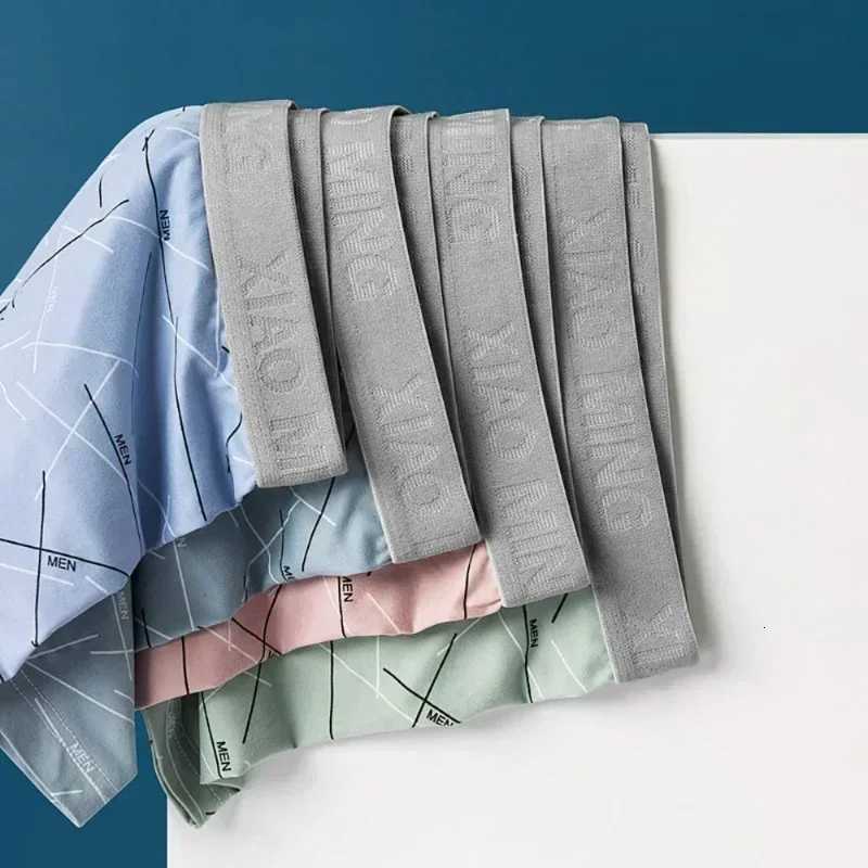Fashion Thin Breathable Cotton Crotch Line Middle Waist Milk Silk Boxers Letter Comfortable Underwear Men Panties ShortsT251031