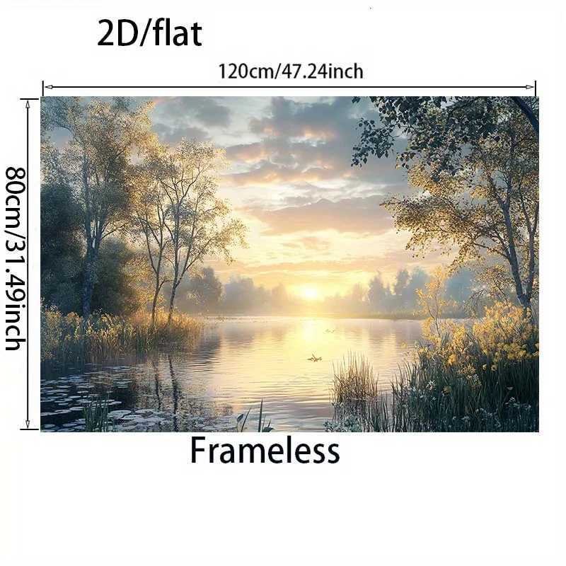 1pc Frameless Serene Lakeside Sunrise Canvas Poster Canvas Painting Modern Nature Art for Bedroom Living Room Decor Bedro C251031