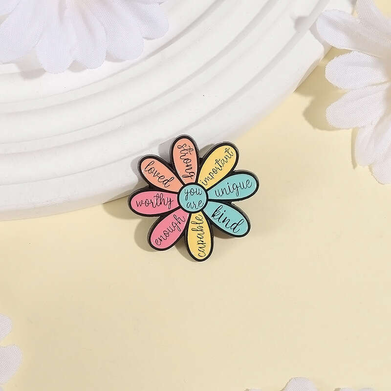 New Cartoon Flower Pattern Brooch Personality Versatile Text Short Sentence Exquisite Clothing Backpack Accessory Metal Badge