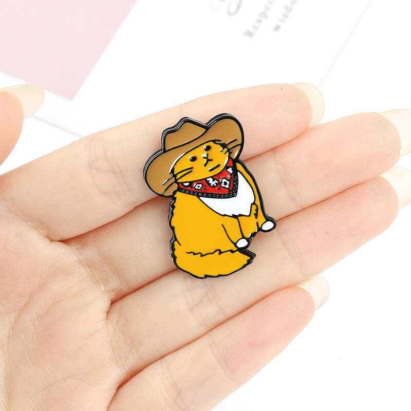 Cartoon Cute Brooch Enamel Pin Backpack Collar Denim Badge Western Cowboy Cat