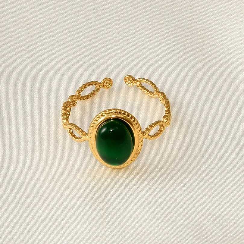 1pcs Classic Tiger Eye Real Stone Open Adjustable Stainless Steel Rings For Women Men Accessories Gold Color Finger Jewelry RingXJ251031