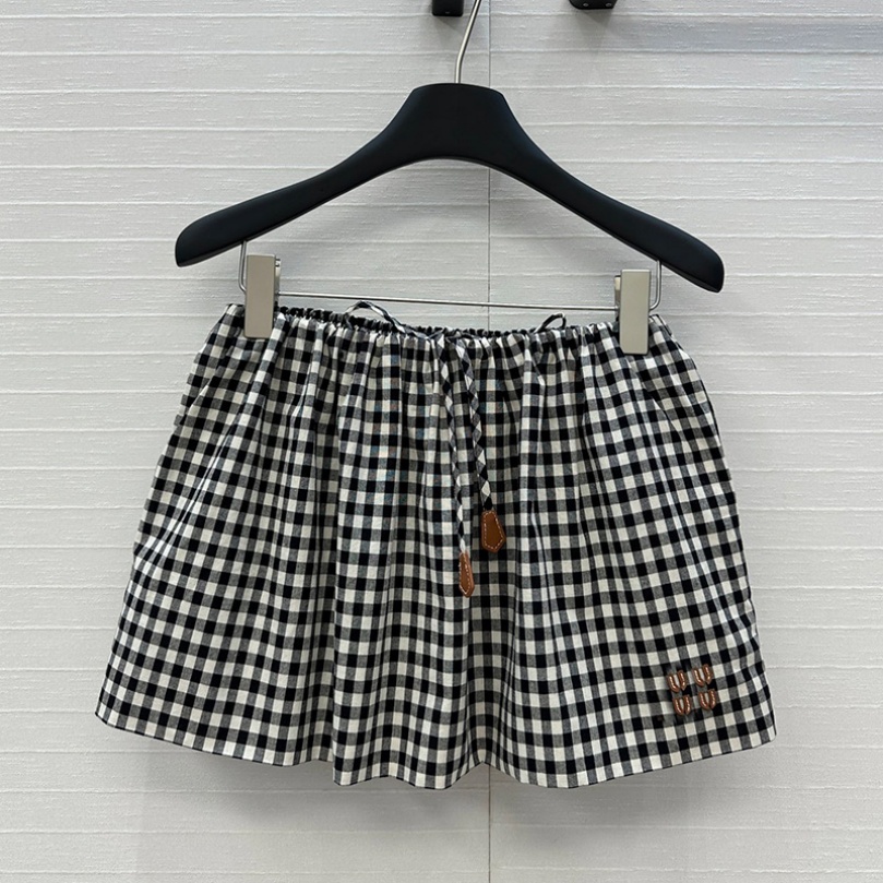 Plaid Pattern Skirt Women Short Mini Skirts Drawstring Waist Skirt Spring Summer Striped Skirts