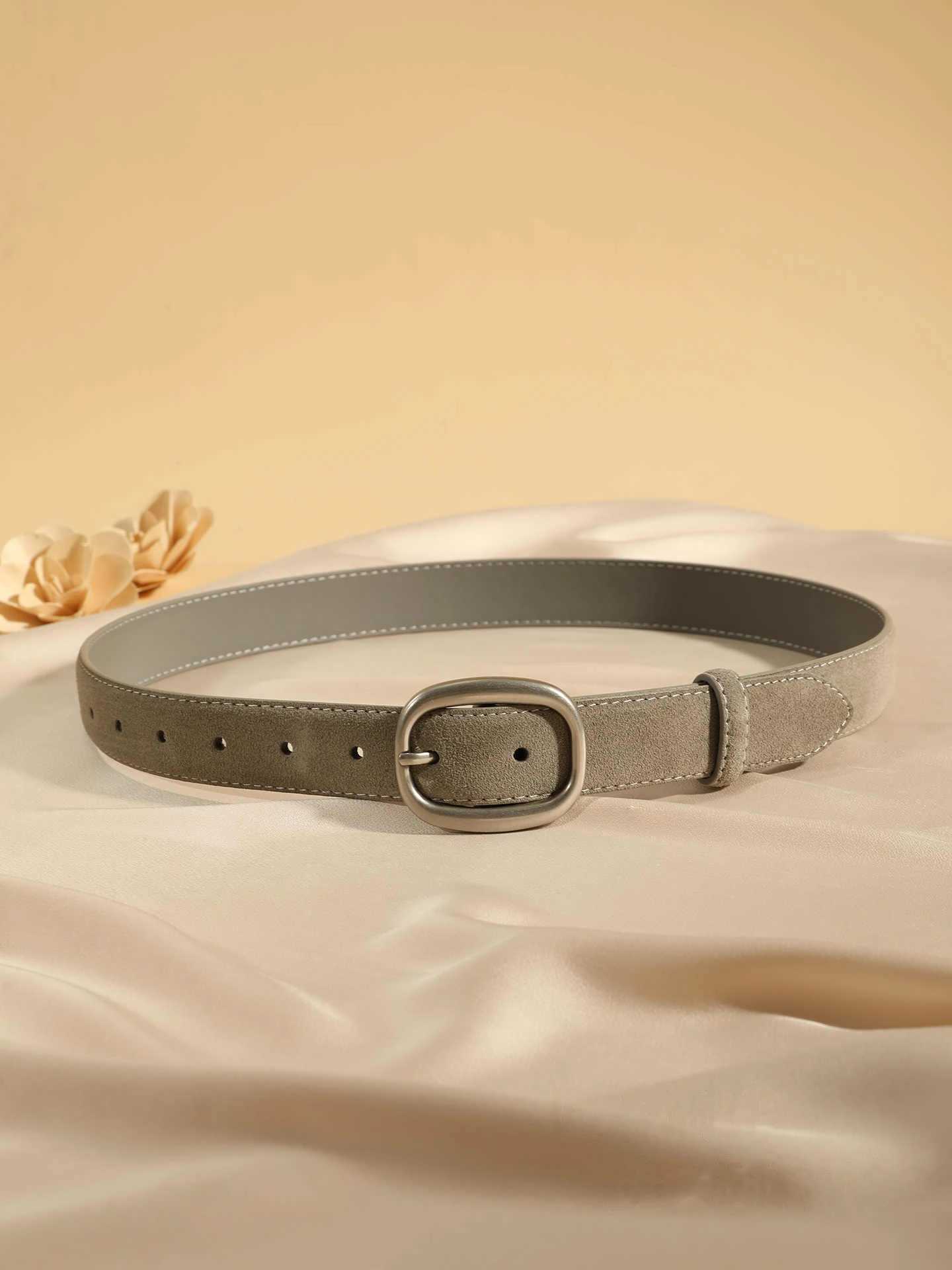 New Vintage Womens Suede Leather Belt Luxury Casual Leather Lady Belts Sliver Alloy Buckle Elegant Waist Belts for Dress CoatsW251030