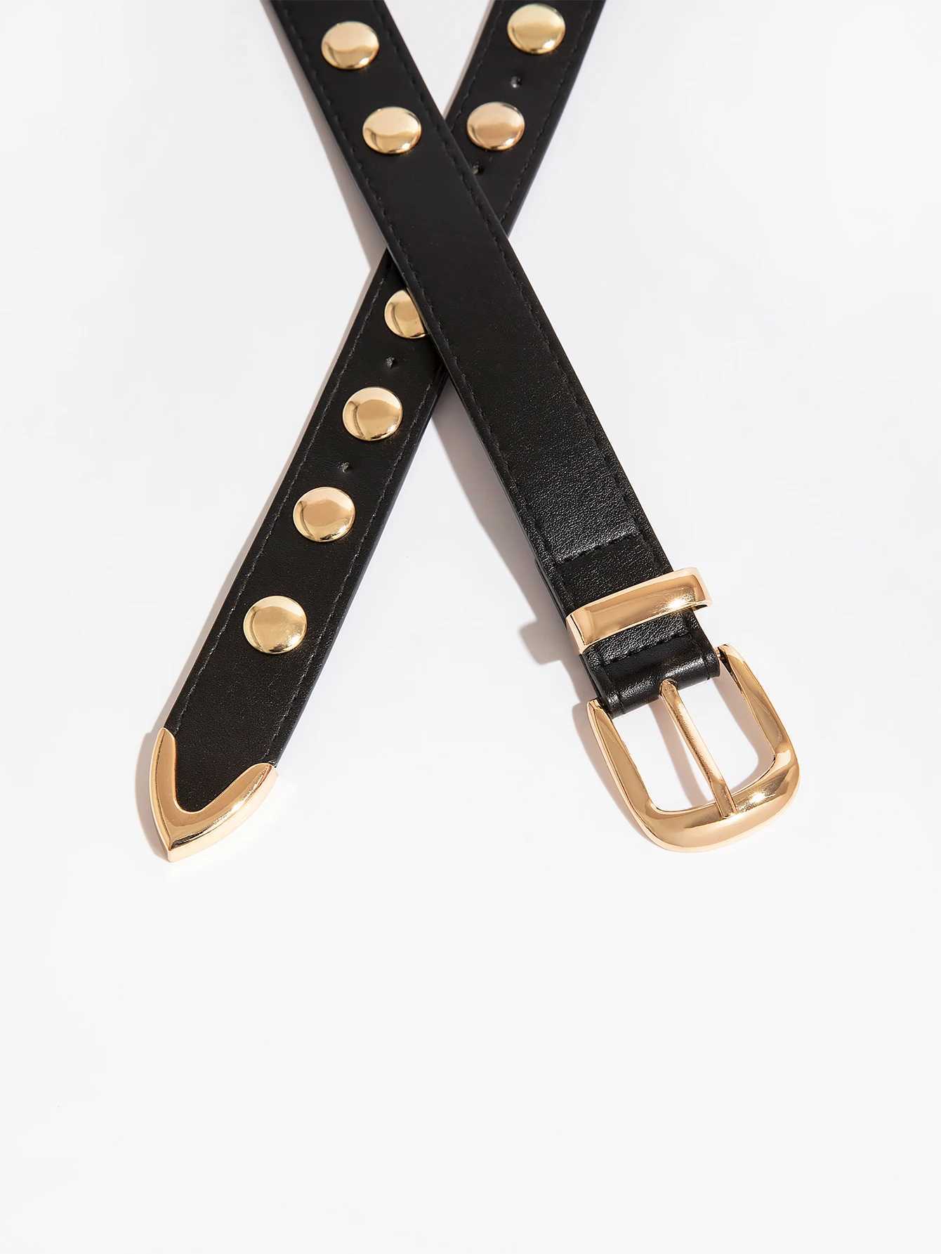 Womens gold and silver punk y2k round rivet pin buckle belt for jeans a versatile decorative belt suitable for daily travelW251030