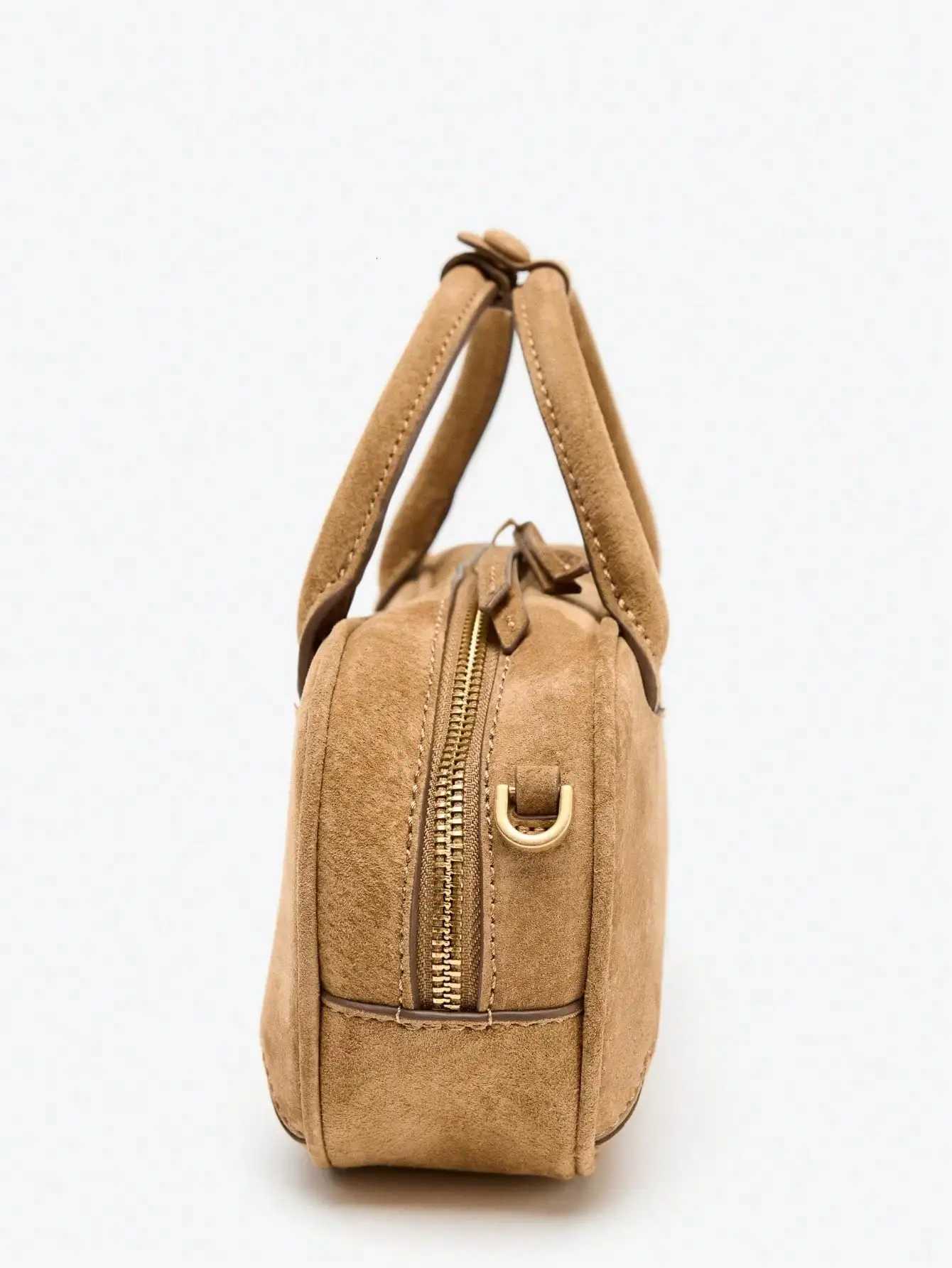 Women small double handle Microfiber leather suded Boston bag 2025 autumn winter new camel with strap crossbody Z251029 - view 5