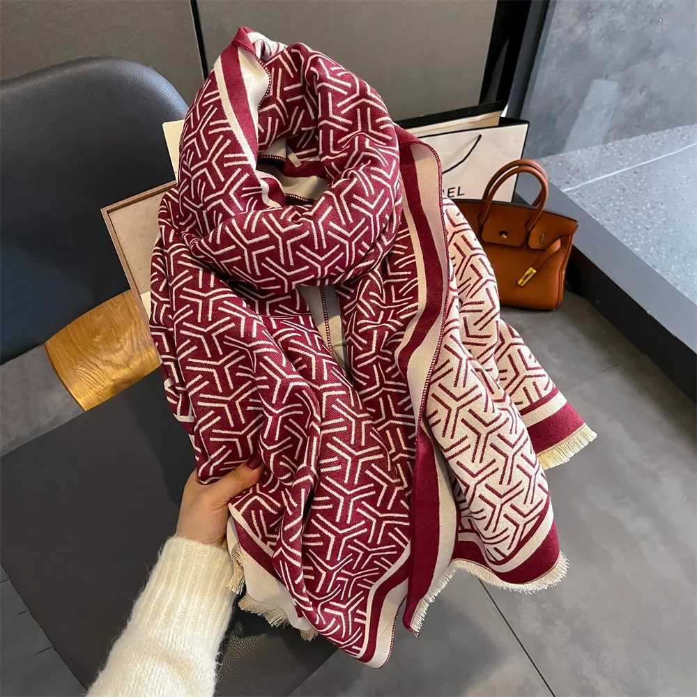 Luxury Cashmere Stripe Scarf Winter Women Shawls Warm Blanket Wraps Female Foulard Bandana Brand Thick Scarves Hijab C251031