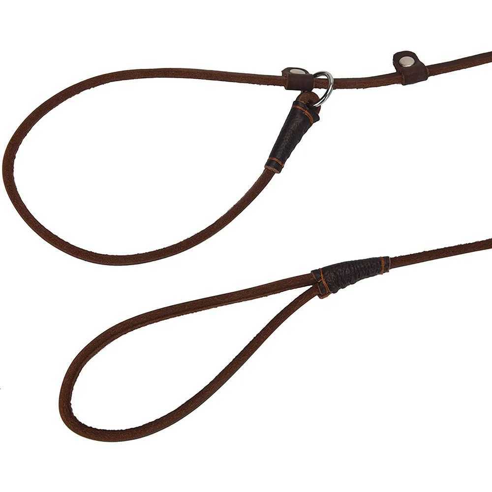 Genuine Leather Slip Dog Leash for Small Medium Dogs Puppy Pet Lightweight Soft Thin Sturdy Adjustable Slip Lead Dog Leash Brown C251031