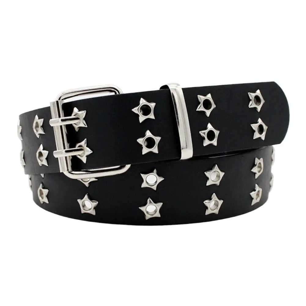 Star Eye Rivet Belt Hollowedout Punk Belt For Manwomen Hiphop Double Pin Buckle Fashion Pu Leather Waistband Y2K DecorationW251030