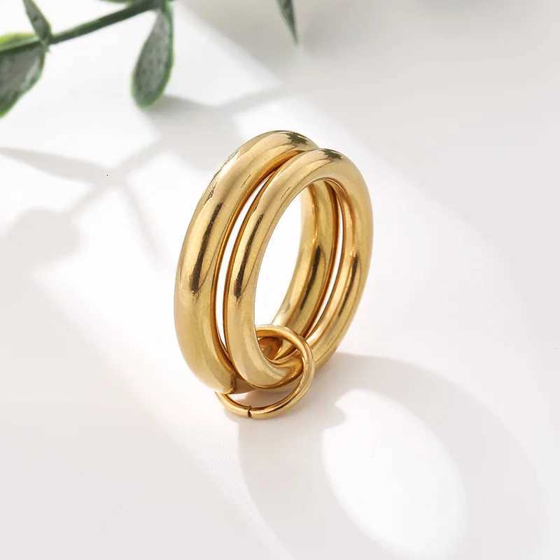 Stainless Steel Hollow Irregular Geometric Ring for Women Unique Design Waterproof Golden Fashion Charm Jewelry GiftsXJ251031