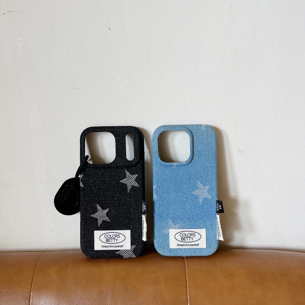 Velvet Five-Pointed Star Denim Phone Case Compatible with iPhone 17/16 Max Niche Full Coverage iPhone 15/14 Pro