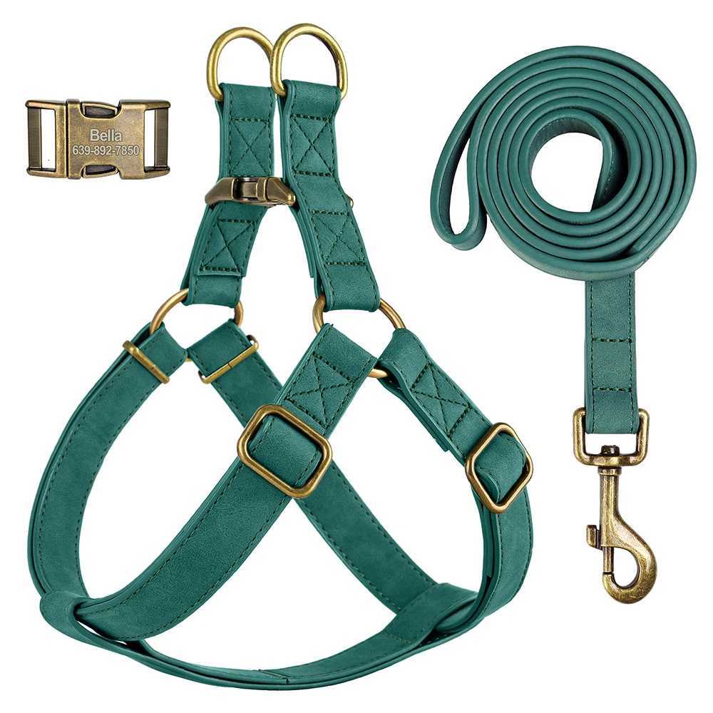 Personzed Dog Harness and Leash Set PU Leather Dogs Harness Free Engraved ID Buckle for Small Medium Large Dogs Pitbull Pug C251031