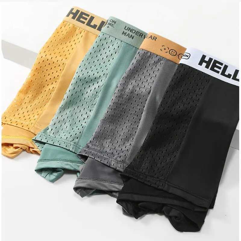4Pcs Mens Underwear Ice Mesh Bacteriostatic Crotch Men Boxer Shorts Thin Breathable Men Underpanties Summer Ventilate PantiesT251031