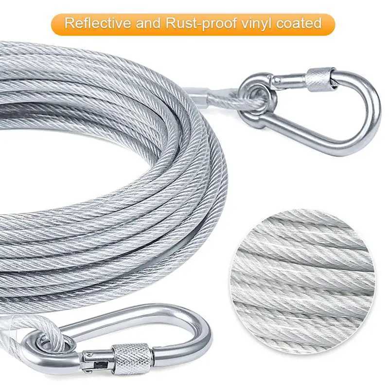 Doubleheaded Dog Tie Out Cable Leash Raction Rope With Metal Buckle Steel Wire Antirust Training Collar Outdoor Dogs Strap C251031