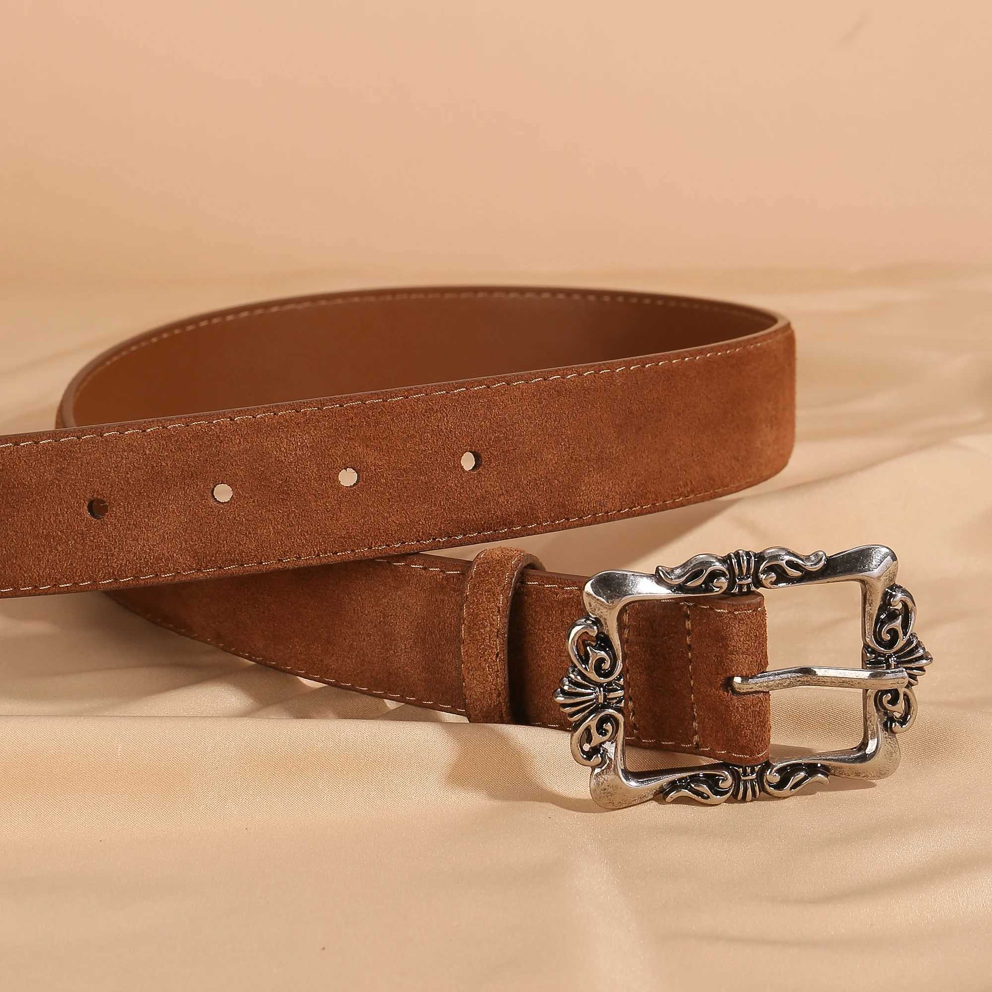 Suede Leather Belt for Women Burgundy Leather With Sliver Alloy Buckle Luxury Casual Fashion Belts for Jeans Dresses and CoatsW251030