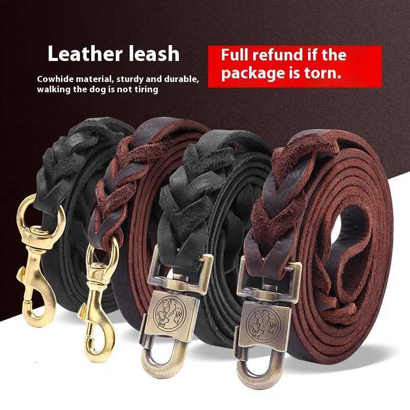 Genuine Leather Dog Leash Top Grain Cowhide Training Lead with Heavy Duty Clip Handcrafted Pet Leash for Medium Large Dogs C251031