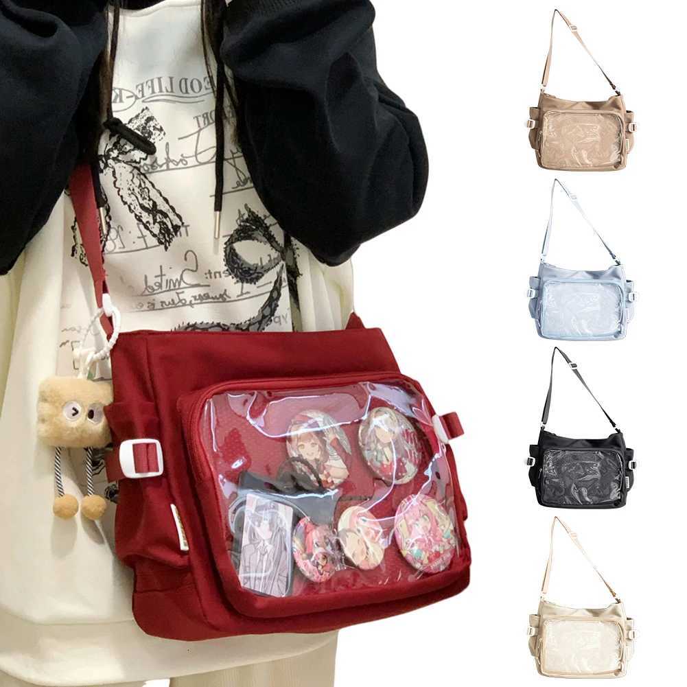 Women Ita Bag Japanese Style Shoulder Purse with Clear Window Teenagers School Bag Multipockets Adjustable Strap Chic Hobo Bag W251031