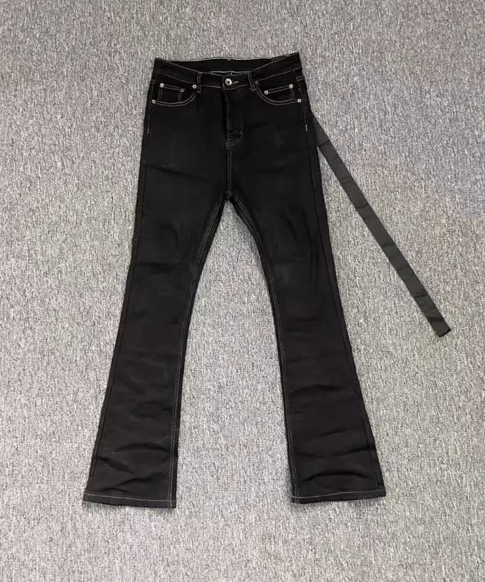 Dark Style Men's Jeans Hanrted Wax Coating Slim Fit Flared Youth Faion High Waist Button Closure Wear Resistant Long Pants For Teens