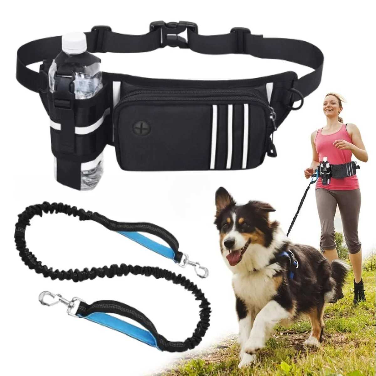 Hands Free Large Dogs Leash with Pouch Retractable Bungee Adjustable Waist Leash for Running Training Dog Exercise Traction Rope C251031