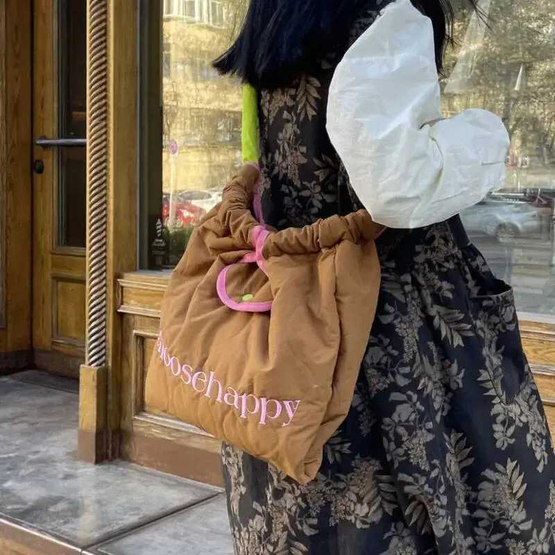 Korean Style Designer Women Tote Bag Embriodery Letter Large Tote Handbags Color Matching Student Nylon Shoulder Bag W251031