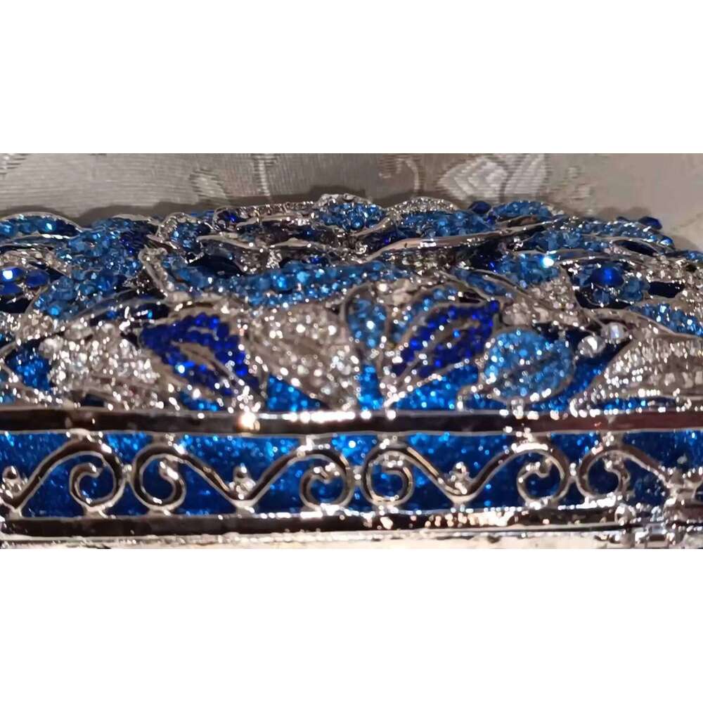 Designer Bags Lady Blue Color Stone Minaudiere Rhinestone Clutch Crystal Evening Handbag Women Party Prom Bag Bridal Clutches Wedding Purse Hot Sellin