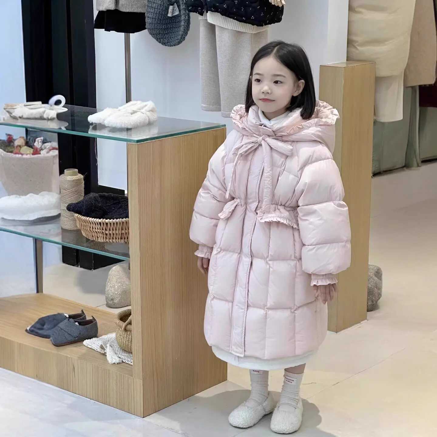 Winter Warm Girls Cute Lace Design Long Plain Hooded Zip Puffer Jackets School Kid Thick Coat Children Windbreaker Outfit 314Yr L251009