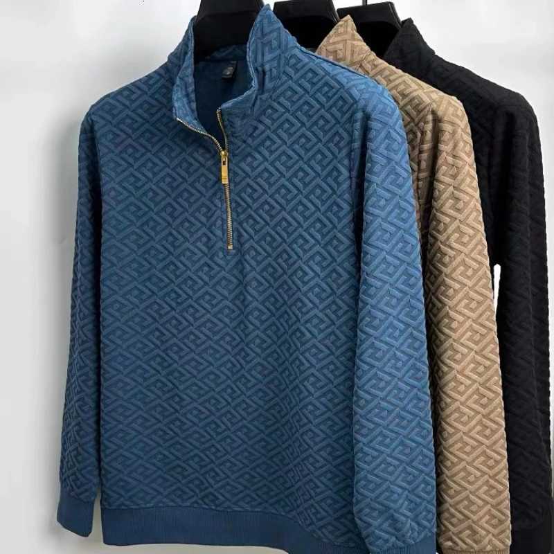Top Quality Geometric Jacquard Sweater Mens Zippered Standing Neck Long Sleeved Tshirt Autumn New Fashion Brand Loose PulloverT251031