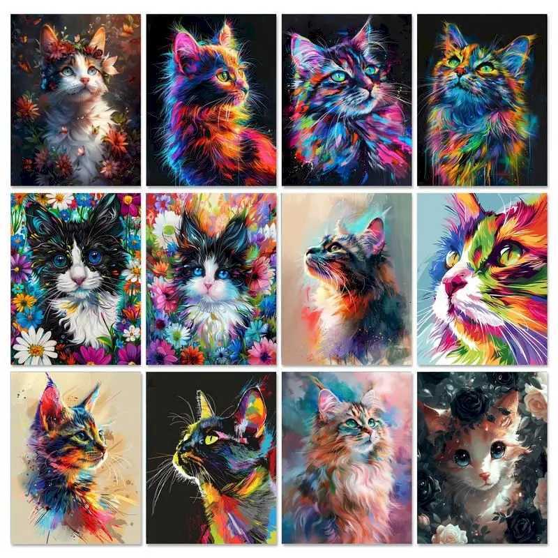 GATYZTORY Oil Painting Colorful Cat Diy Acrylic Paint By Numbers For Adults Frame On Canvas Diy Gift Wall Art Home Decoration C251031