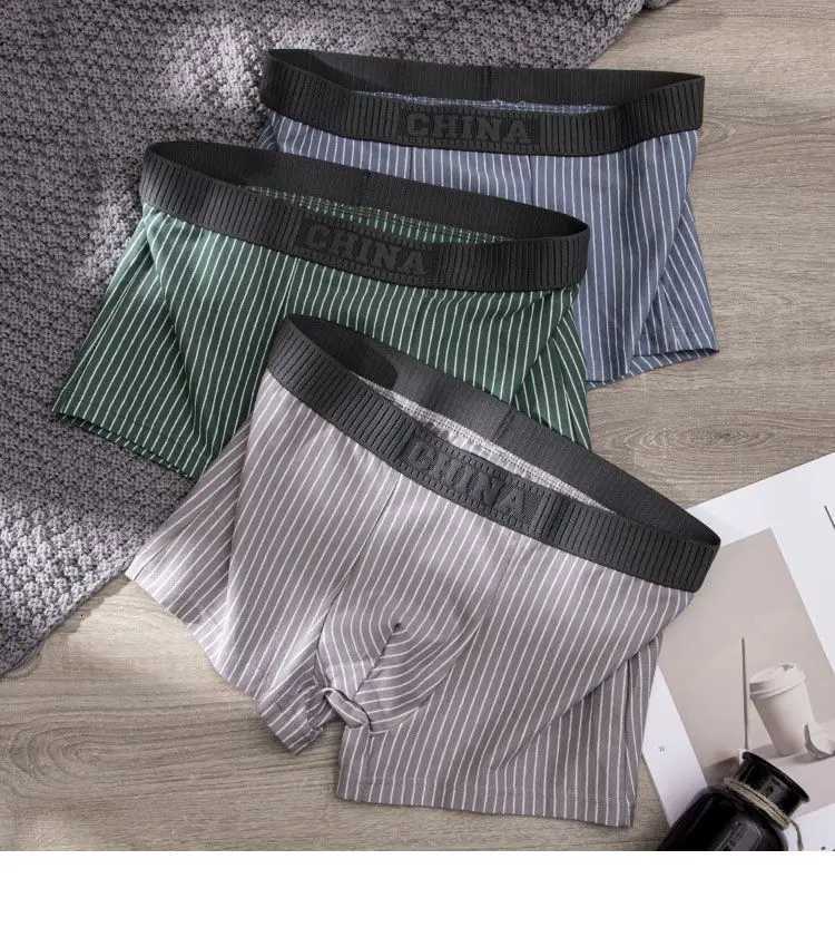 1Pcs Boxer Shorts Mens Underwear Sexy Panties Cotton Striped Man Underpants Male Boxers Homme U Convex Lingerie Free ShippingT251031