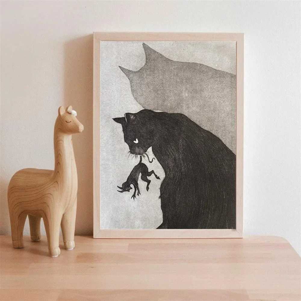 Black Cat Hunter Canvas Painting Prints Modern Animal Sketch Posters Wall Art for Living Room Bedroom Home Office Decor Unframed C251031