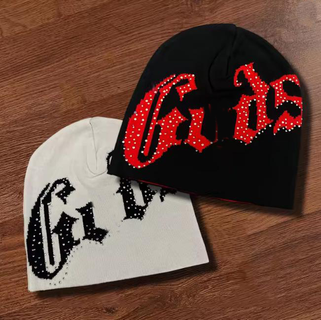 2000s Hip-Hop Street Beanie Winter Letter Jacquard Skull Caps Rhinestone Print Knit Hats Skiing Fashion Outdoors Riding Warm Elastic Head Cap